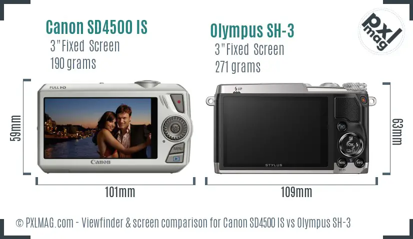 Canon SD4500 IS vs Olympus SH-3 Screen and Viewfinder comparison