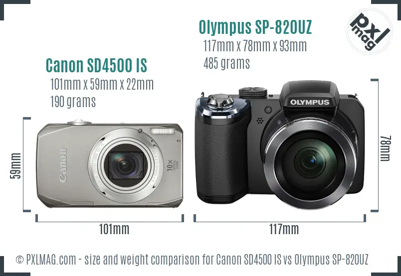 Canon SD4500 IS vs Olympus SP-820UZ size comparison