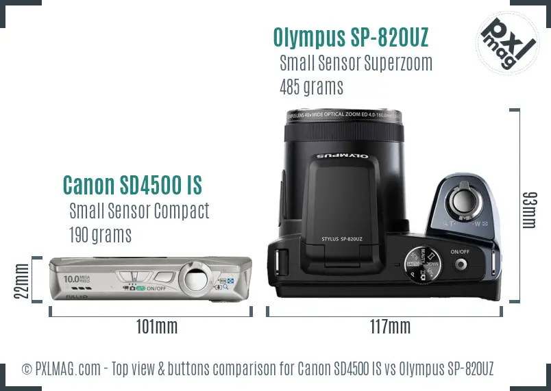 Canon SD4500 IS vs Olympus SP-820UZ top view buttons comparison