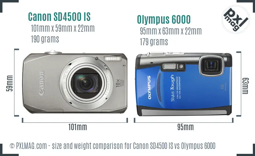 Canon SD4500 IS vs Olympus 6000 size comparison Canon SD4500 IS vs Olympus 6000 size comparison