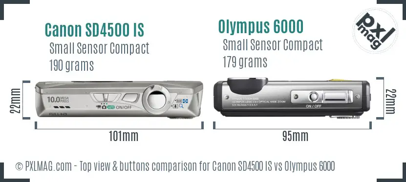 Canon SD4500 IS vs Olympus 6000 top view buttons comparison