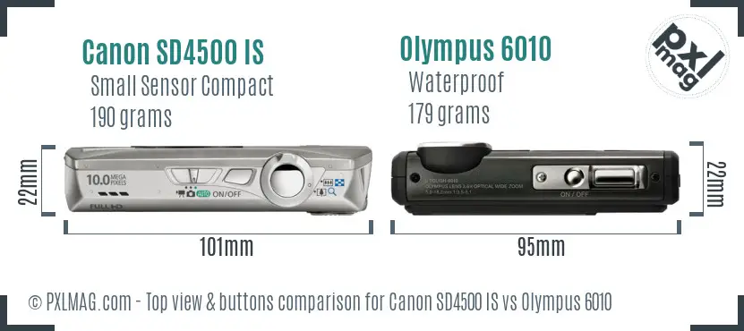 Canon SD4500 IS vs Olympus 6010 top view buttons comparison