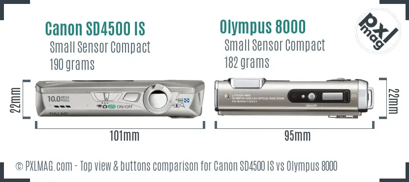 Canon SD4500 IS vs Olympus 8000 top view buttons comparison