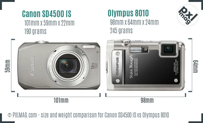 Canon SD4500 IS vs Olympus 8010 size comparison Canon SD4500 IS vs Olympus 8010 size comparison