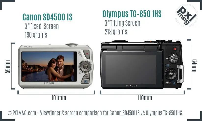 Canon SD4500 IS vs Olympus TG-850 iHS Screen and Viewfinder comparison