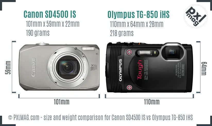 Canon SD4500 IS vs Olympus TG-850 iHS size comparison Canon SD4500 IS vs Olympus TG-850 iHS size comparison