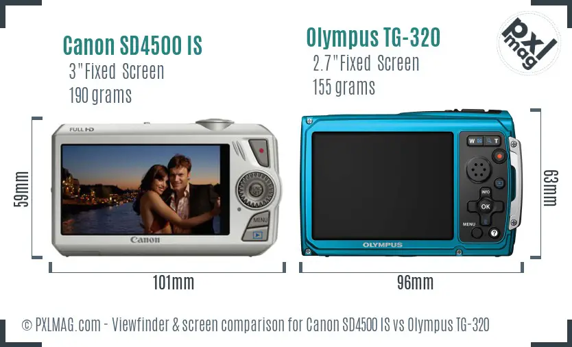 Canon SD4500 IS vs Olympus TG-320 Screen and Viewfinder comparison