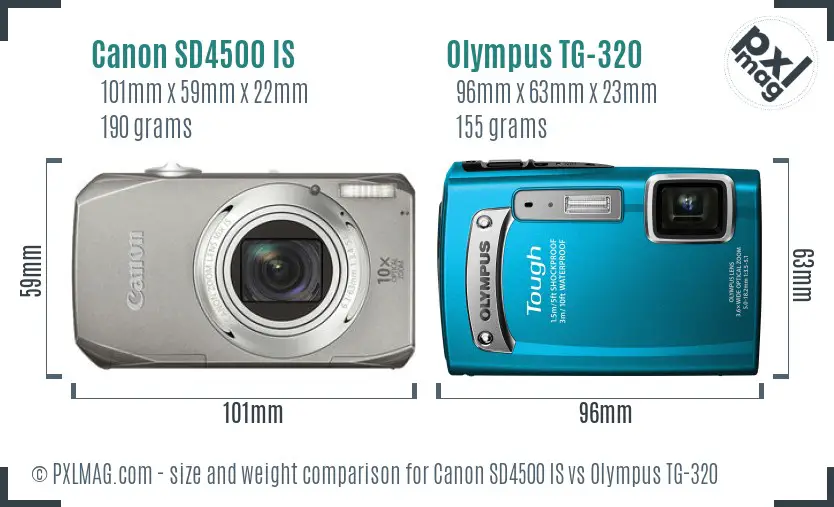 Canon SD4500 IS vs Olympus TG-320 size comparison