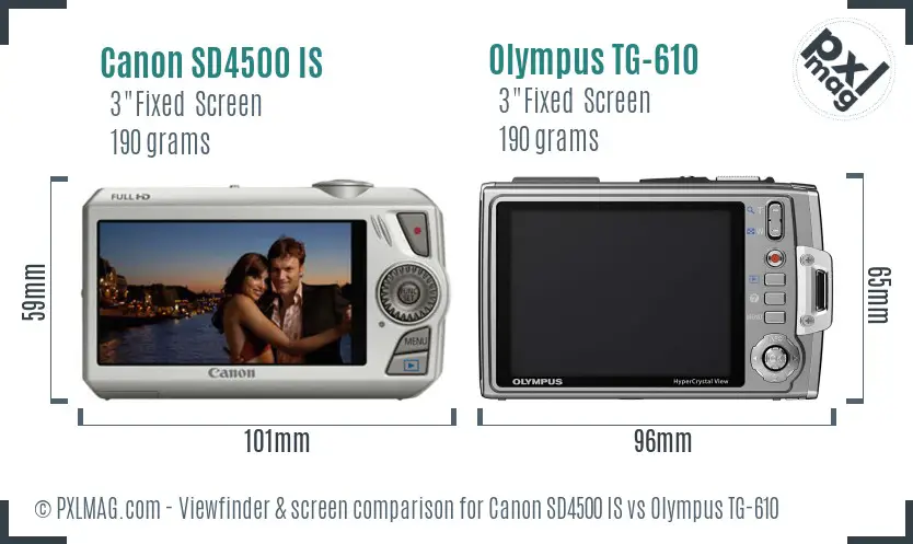 Canon SD4500 IS vs Olympus TG-610 Screen and Viewfinder comparison