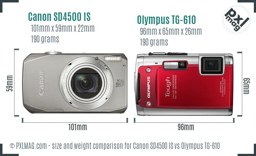 Canon SD4500 IS vs Olympus TG-610 size comparison