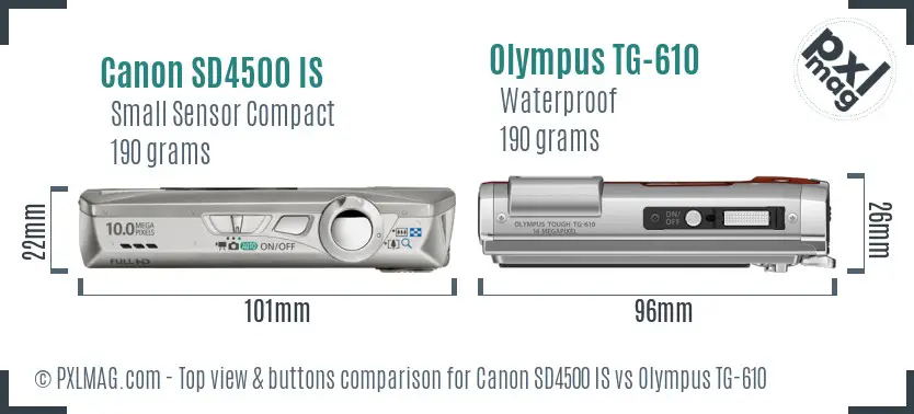 Canon SD4500 IS vs Olympus TG-610 top view buttons comparison