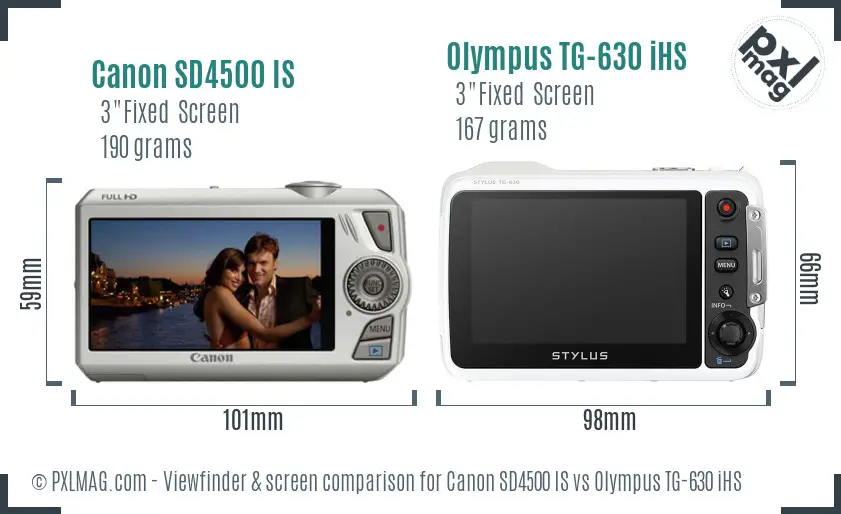 Canon SD4500 IS vs Olympus TG-630 iHS Screen and Viewfinder comparison