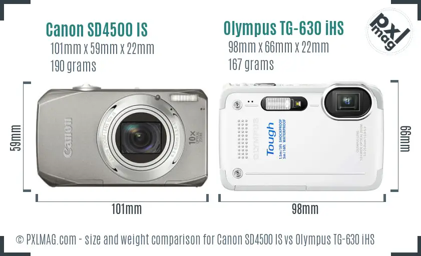 Canon SD4500 IS vs Olympus TG-630 iHS size comparison
