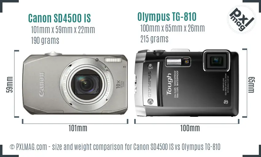 Canon SD4500 IS vs Olympus TG-810 size comparison