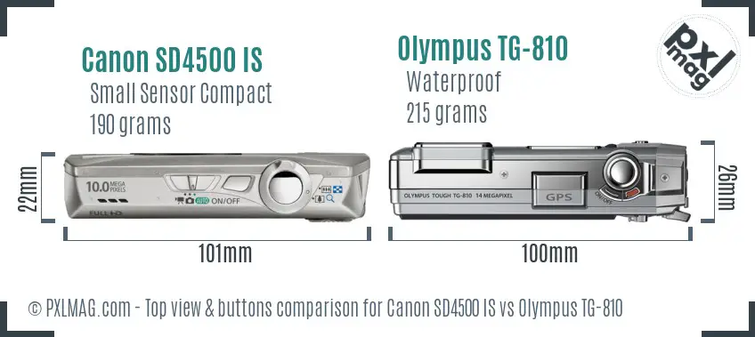 Canon SD4500 IS vs Olympus TG-810 top view buttons comparison