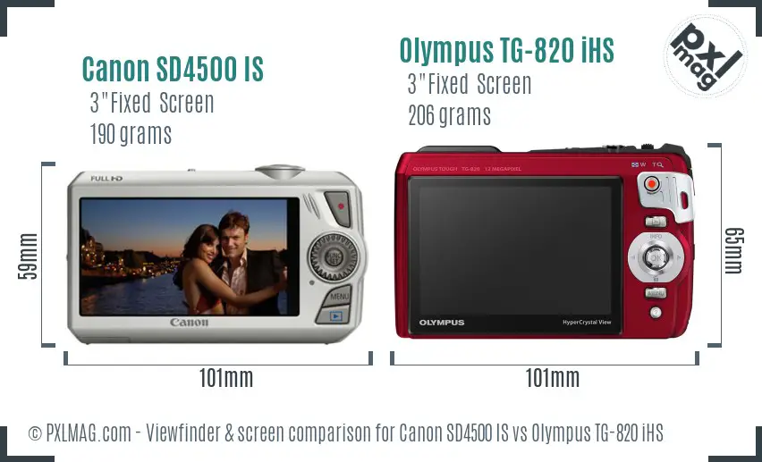 Canon SD4500 IS vs Olympus TG-820 iHS Screen and Viewfinder comparison