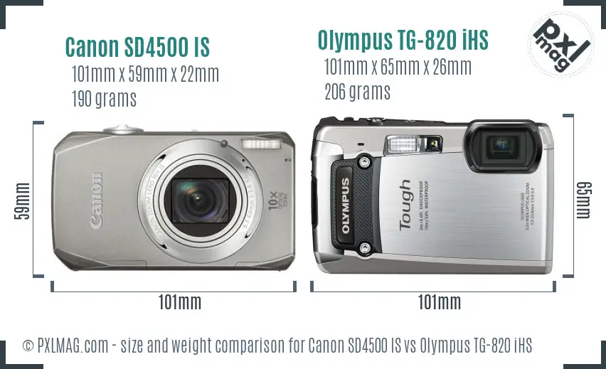Canon SD4500 IS vs Olympus TG-820 iHS size comparison