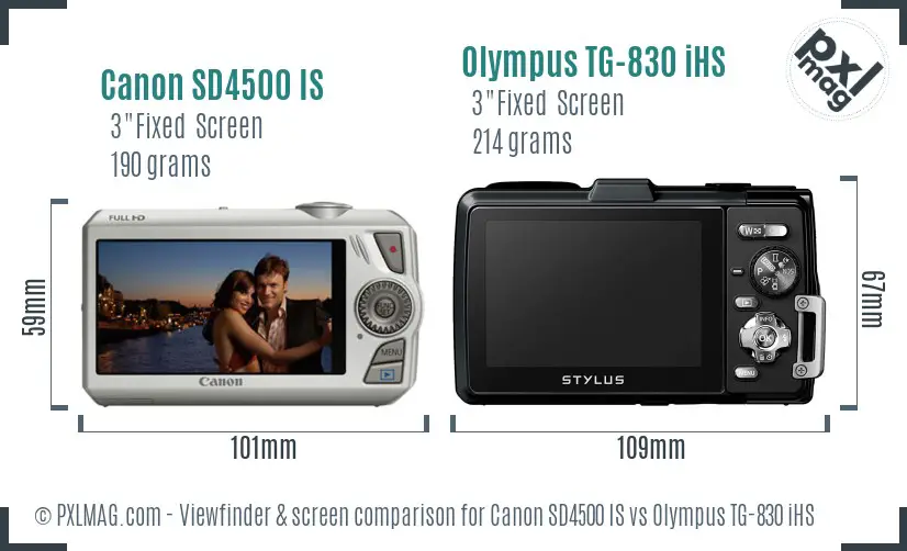 Canon SD4500 IS vs Olympus TG-830 iHS Screen and Viewfinder comparison