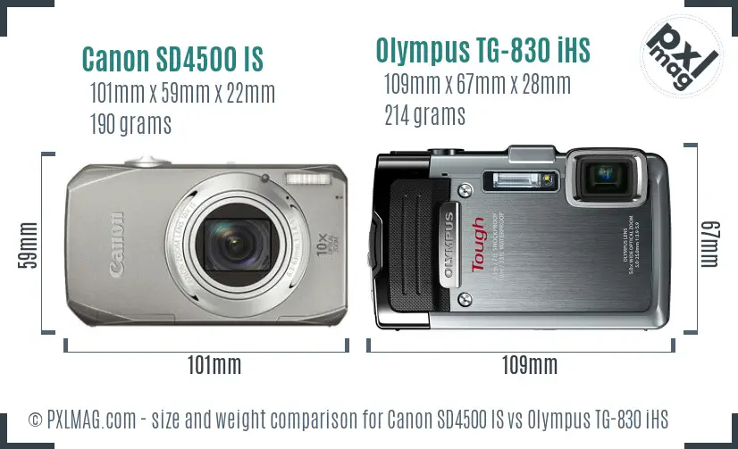 Canon SD4500 IS vs Olympus TG-830 iHS size comparison