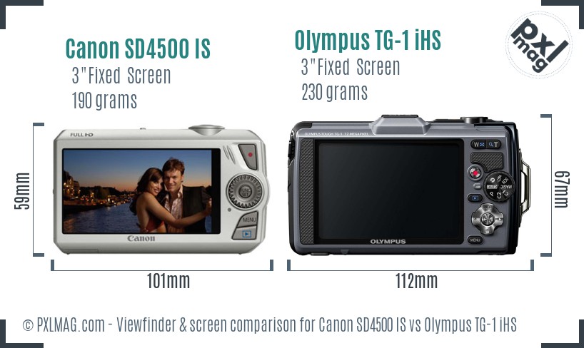 Canon SD4500 IS vs Olympus TG-1 iHS Screen and Viewfinder comparison