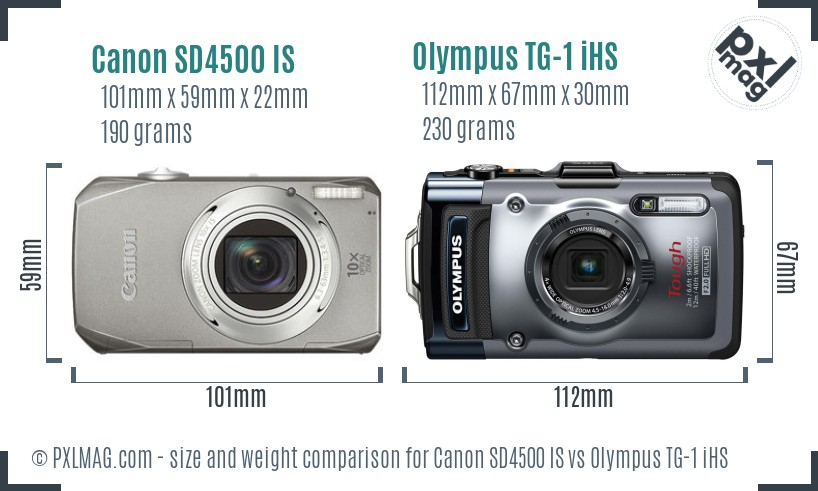 Canon SD4500 IS vs Olympus TG-1 iHS size comparison