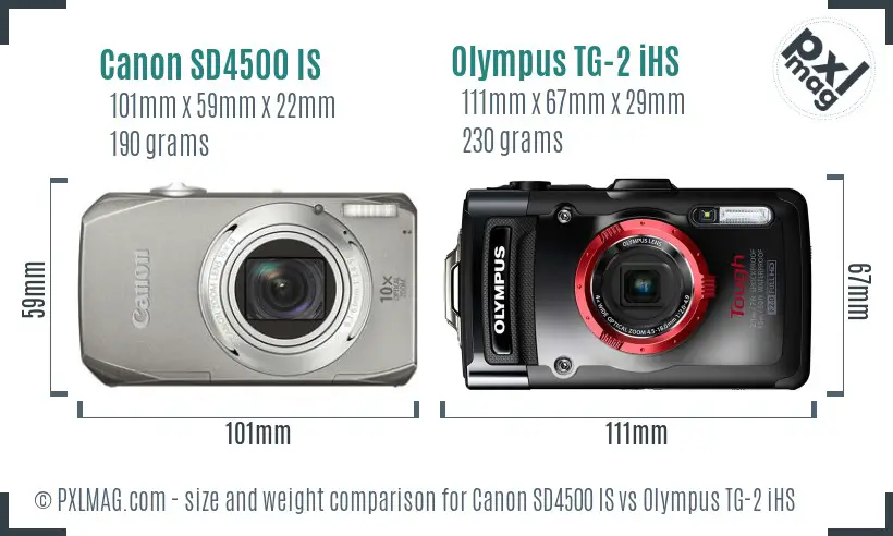 Canon SD4500 IS vs Olympus TG-2 iHS size comparison