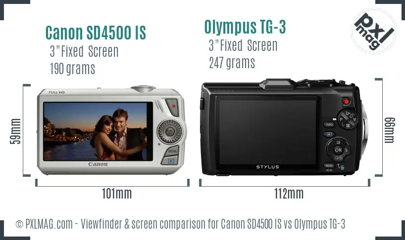 Canon SD4500 IS vs Olympus TG-3 Screen and Viewfinder comparison