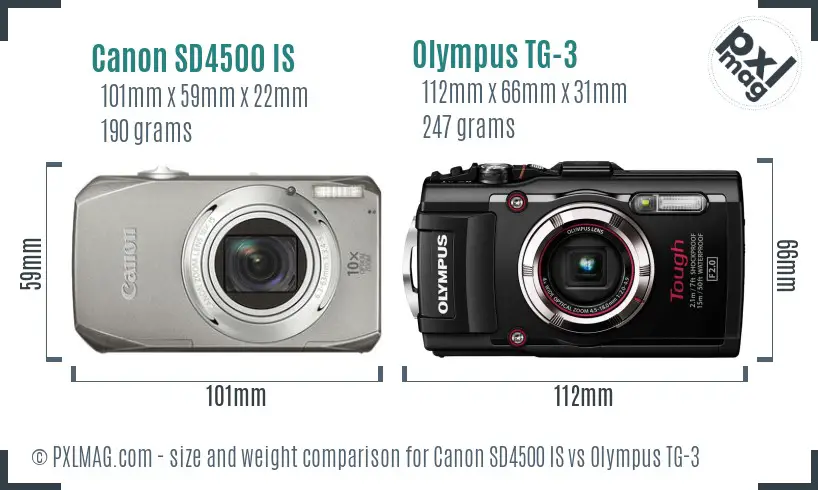 Canon SD4500 IS vs Olympus TG-3 size comparison