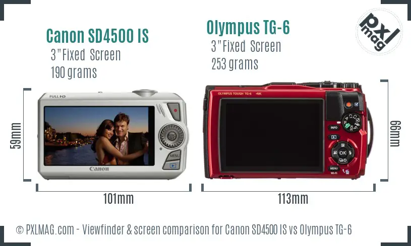 Canon SD4500 IS vs Olympus TG-6 Screen and Viewfinder comparison