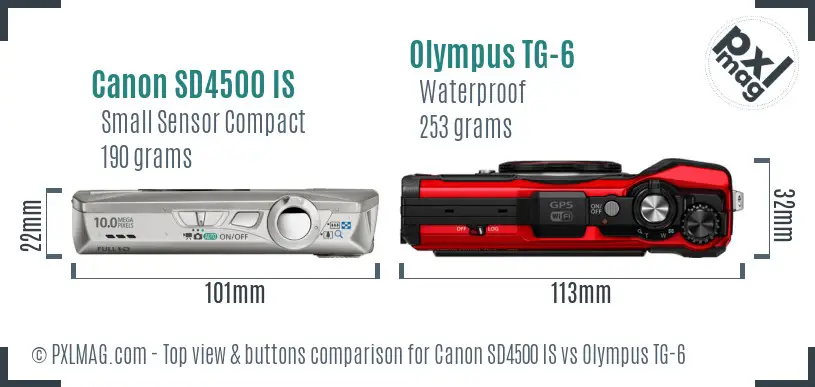 Canon SD4500 IS vs Olympus TG-6 top view buttons comparison