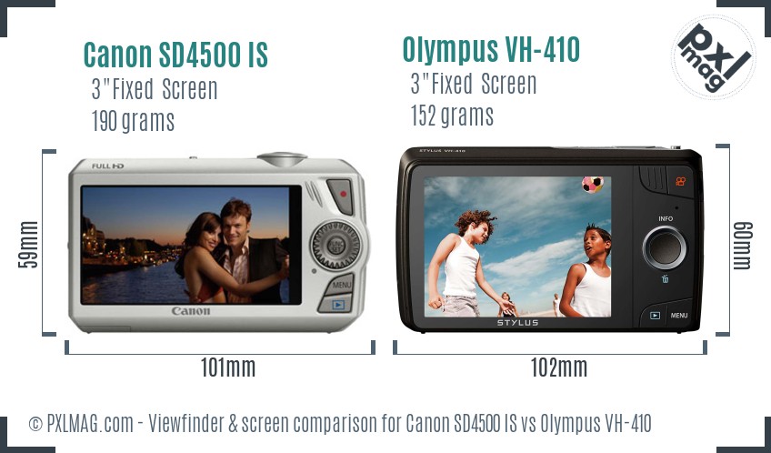 Canon SD4500 IS vs Olympus VH-410 Screen and Viewfinder comparison