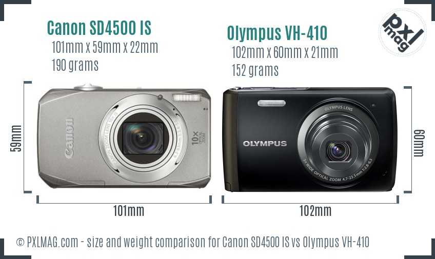 Canon SD4500 IS vs Olympus VH-410 size comparison