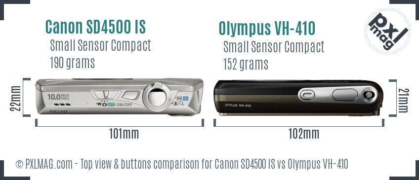 Canon SD4500 IS vs Olympus VH-410 top view buttons comparison
