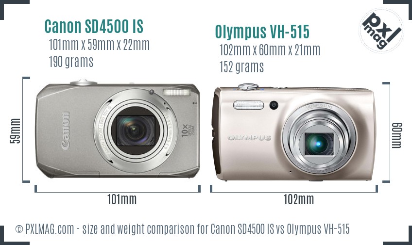 Canon SD4500 IS vs Olympus VH-515 size comparison