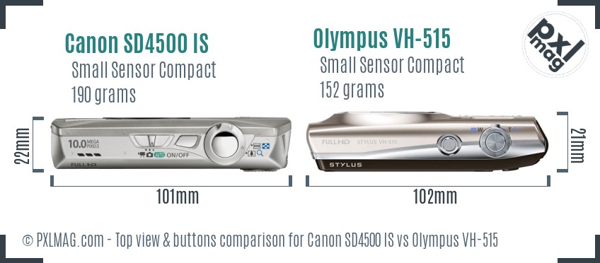 Canon SD4500 IS vs Olympus VH-515 top view buttons comparison