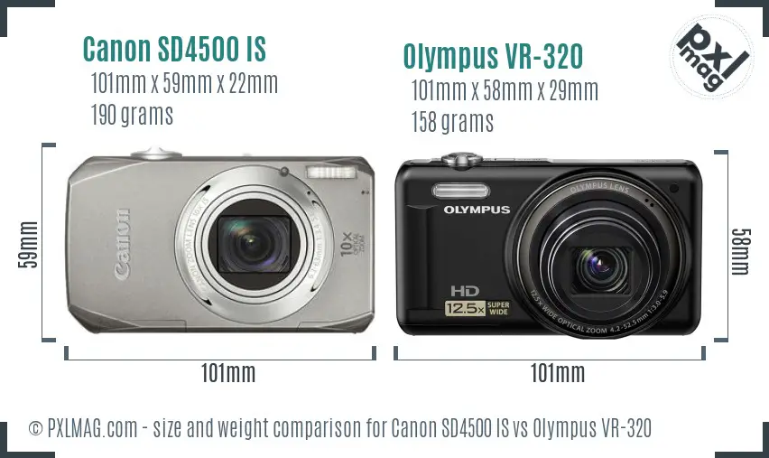 Canon SD4500 IS vs Olympus VR-320 size comparison