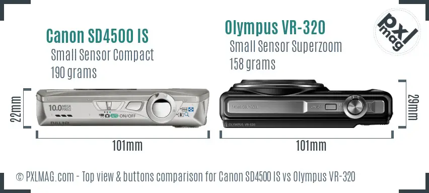 Canon SD4500 IS vs Olympus VR-320 top view buttons comparison