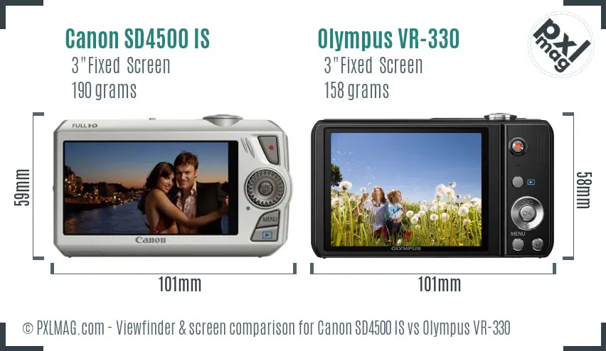 Canon SD4500 IS vs Olympus VR-330 Screen and Viewfinder comparison