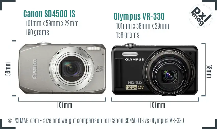 Canon SD4500 IS vs Olympus VR-330 size comparison