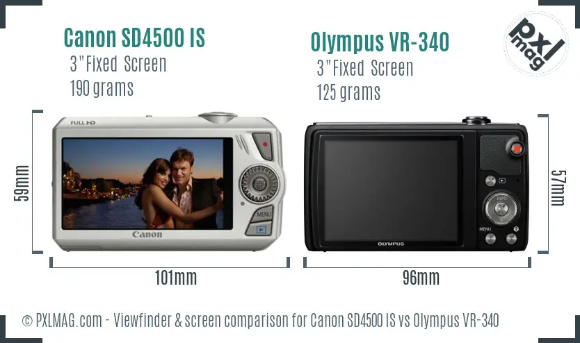 Canon SD4500 IS vs Olympus VR-340 Screen and Viewfinder comparison