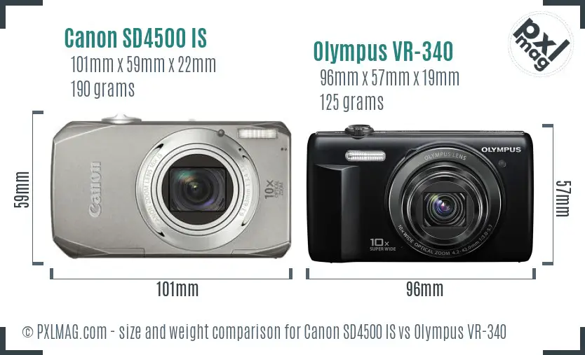 Canon SD4500 IS vs Olympus VR-340 size comparison