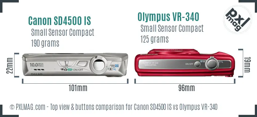Canon SD4500 IS vs Olympus VR-340 top view buttons comparison