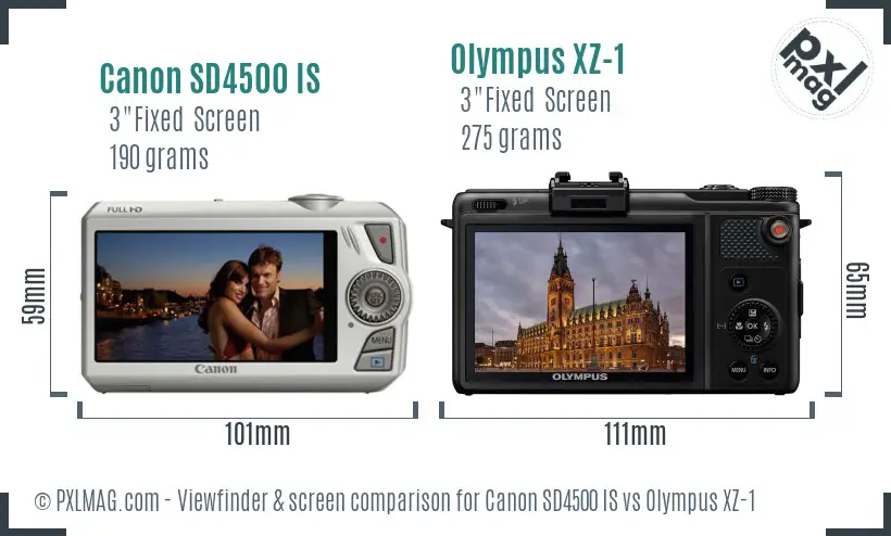 Canon SD4500 IS vs Olympus XZ-1 Screen and Viewfinder comparison