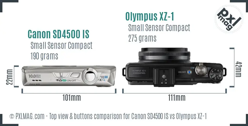 Canon SD4500 IS vs Olympus XZ-1 top view buttons comparison