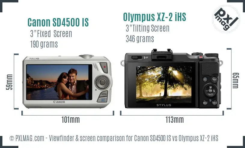 Canon SD4500 IS vs Olympus XZ-2 iHS Screen and Viewfinder comparison