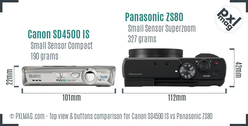 Canon SD4500 IS vs Panasonic ZS80 top view buttons comparison