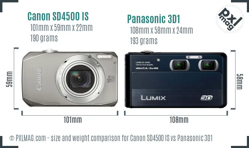 Canon SD4500 IS vs Panasonic 3D1 size comparison Canon SD4500 IS vs Panasonic 3D1 size comparison
