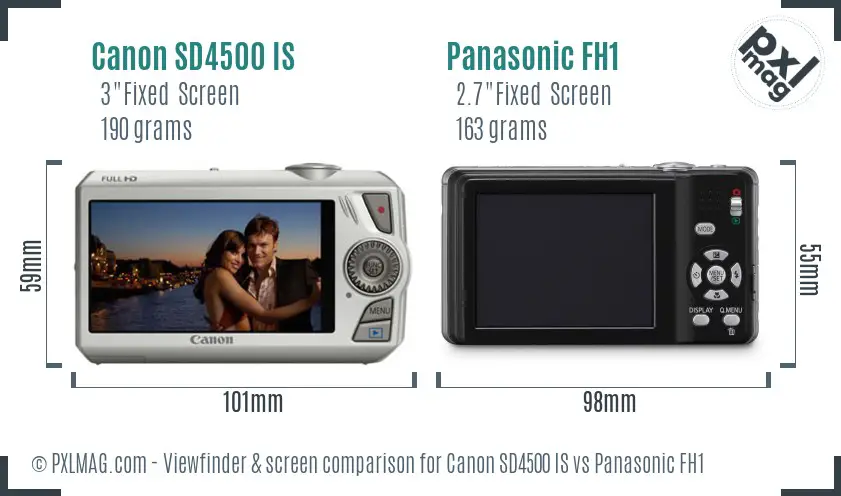 Canon SD4500 IS vs Panasonic FH1 Screen and Viewfinder comparison