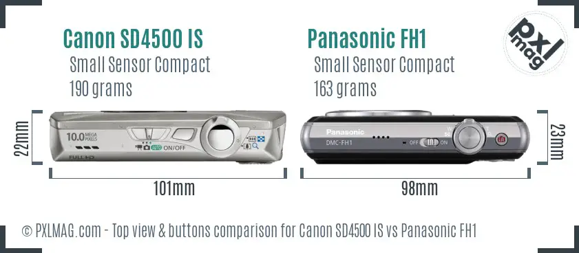 Canon SD4500 IS vs Panasonic FH1 top view buttons comparison