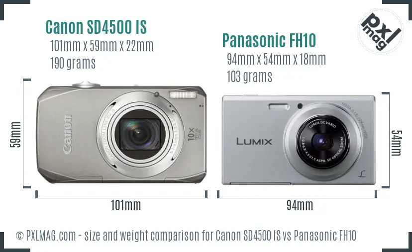 Canon SD4500 IS vs Panasonic FH10 size comparison
